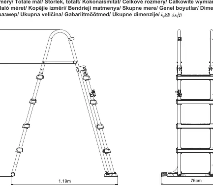 Overall dimensions of the pool ladder