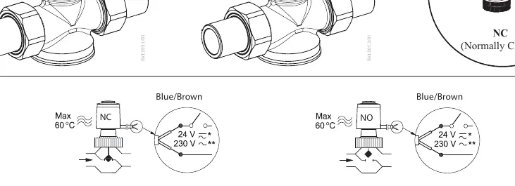 Wiring diagrams for NC and NO models
