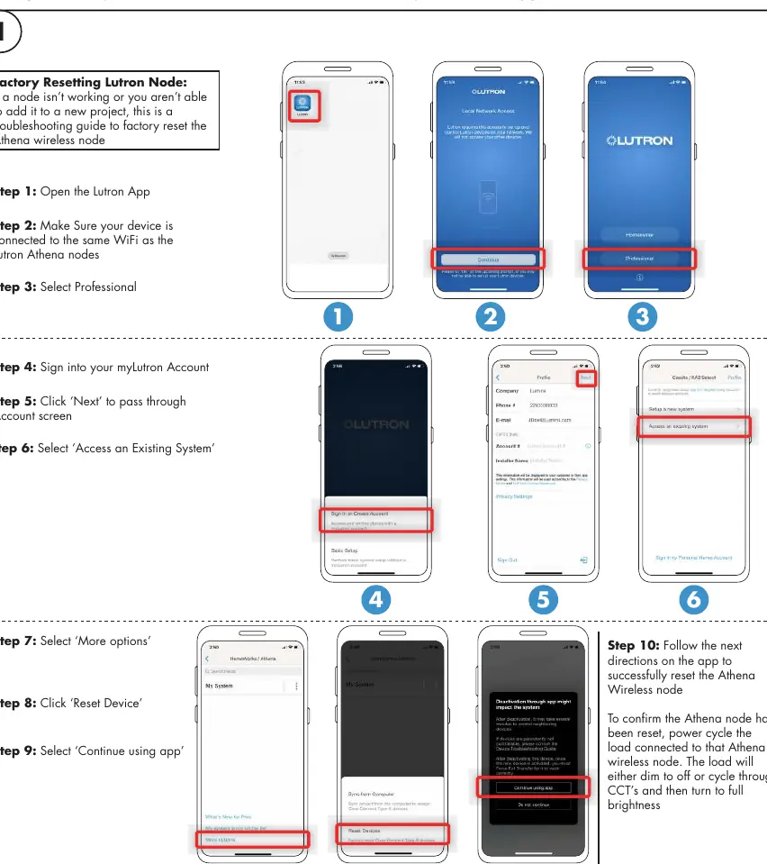 Factory reset procedure steps