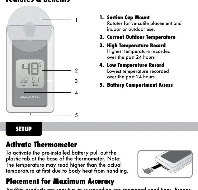 Removing the battery activation tab to power on the thermometer