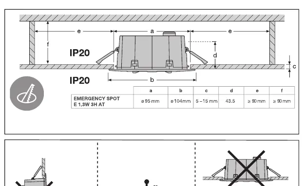 Recessed mounting dimensions and clearance requirements