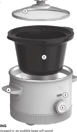 Diagram of the Bella 1.5 Quart Slow Cooker components