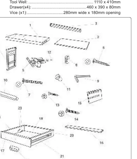 Exploded view of the workbench components