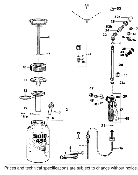 Parts breakdown diagram for the sprayer.