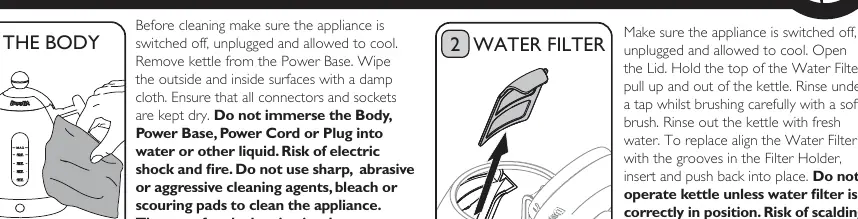 Cleaning the body and water filter