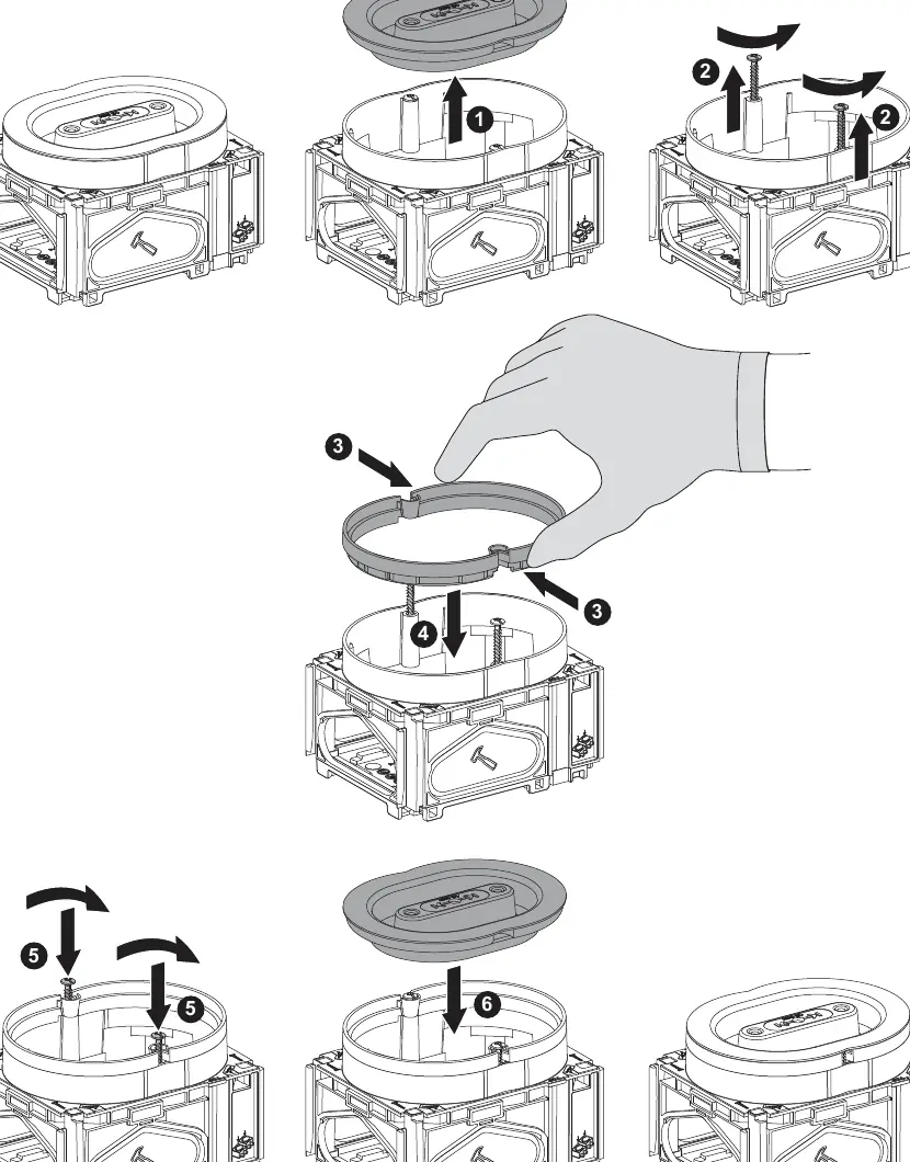 Step-by-step installation sequence for the extension ring.