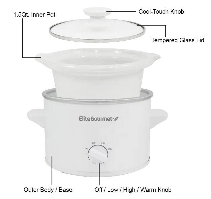 Elite Gourmet 1.5QT Slow Cooker parts diagram
