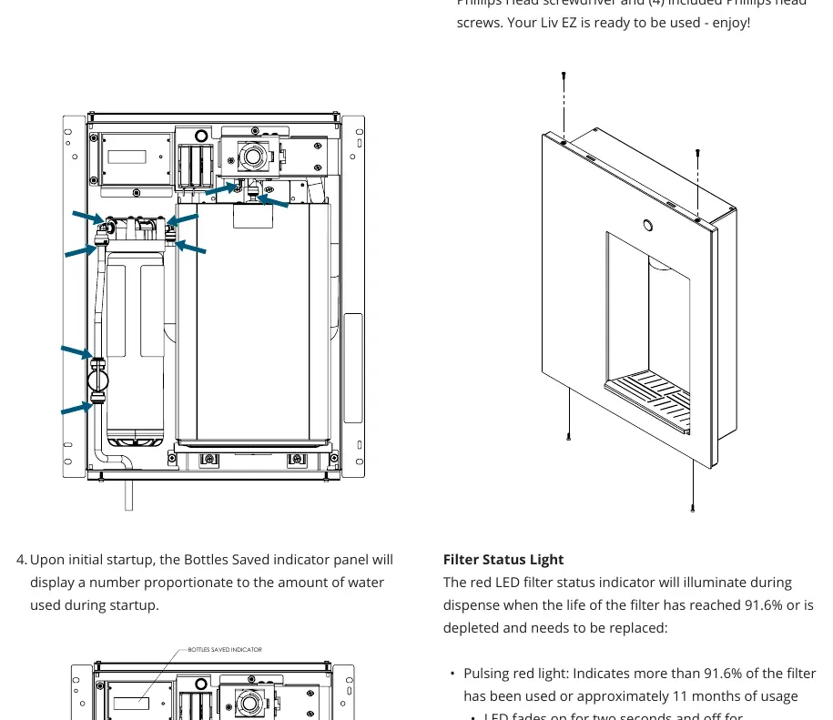 Water filter connection points and final front panel installation