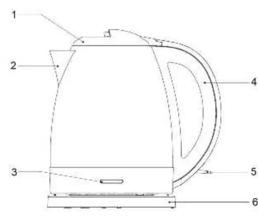 Diagram of the cordless kettle components