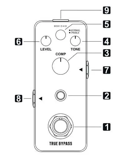 Numbered diagram of pedal controls and connections