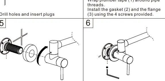 Installation steps 5 and 6: Attaching the faucet and securing with the allen wrench.