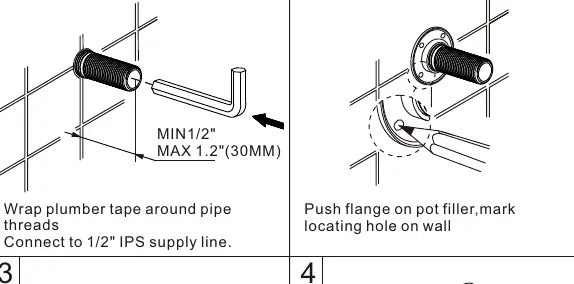 Installation steps 1 and 2: Preparing the supply line and marking the wall.
