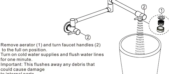 Flushing procedure: Removing the aerator to clear debris.