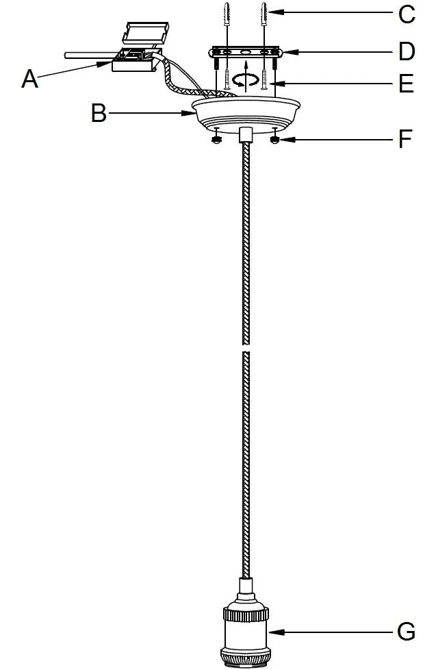 Installation diagram showing components A through G