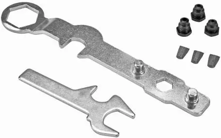 Included accessories: Wrench, Wrench Gauge, and additional nosepieces.
