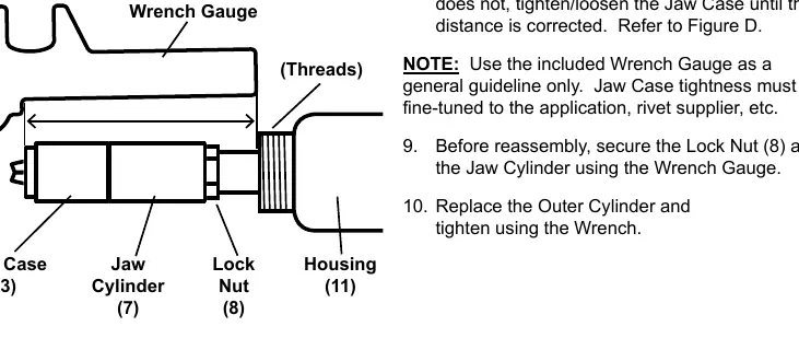 Checking jaw case tightness with the Wrench Gauge.
