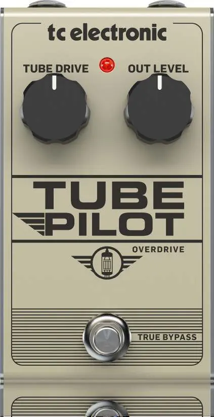 Top view of the TUBE PILOT OVERDRIVE pedal controls