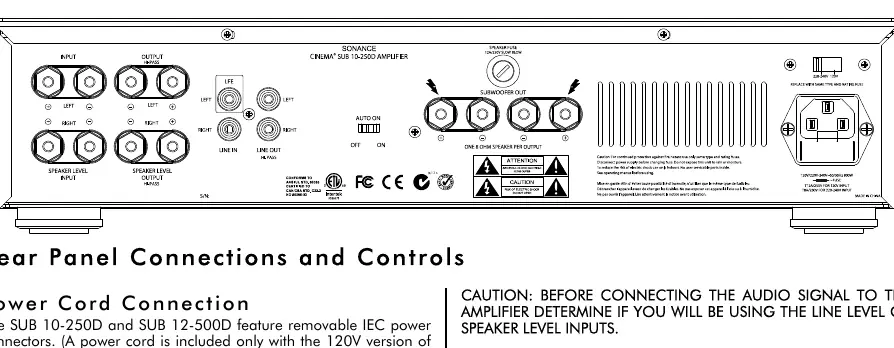 Rear panel connections and controls