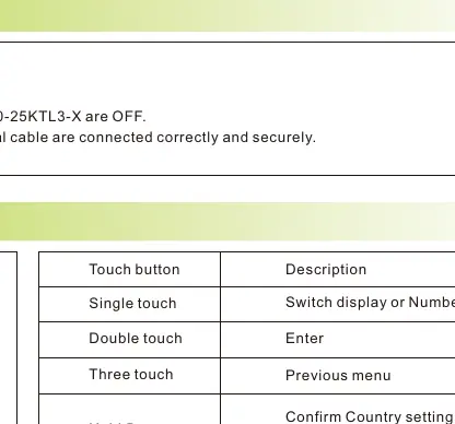 Touch button operation table