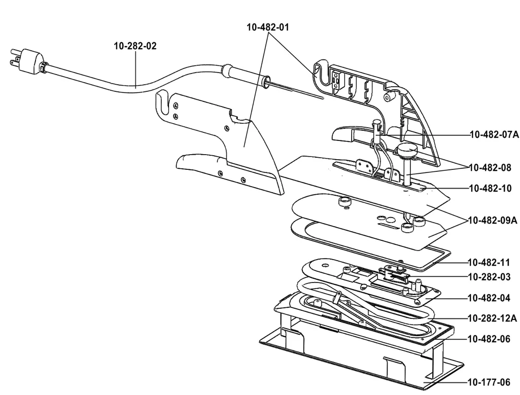 Exploded view of the Roberts 10-482G Heat Bond Iron components.