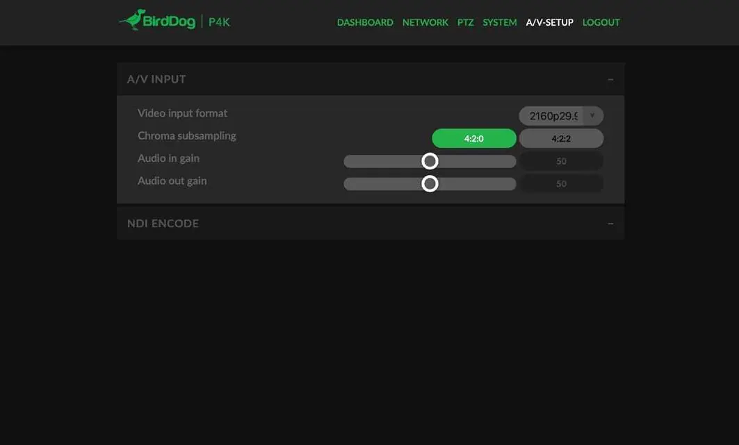 A/V Input web configuration panel