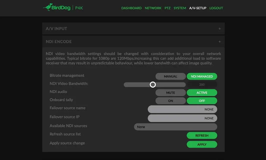 NDI Encode settings