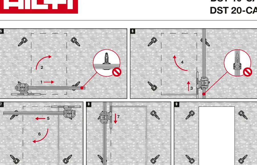 Rail alignment and cutting setup steps 5-9.