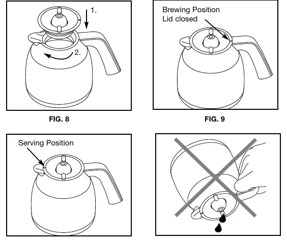 Correct lid positioning for brewing and serving.