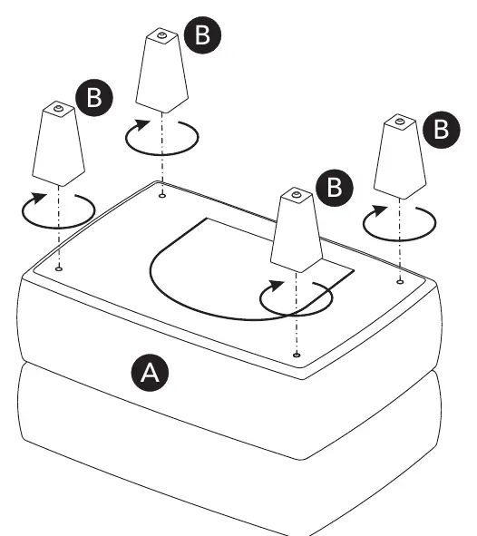 Step 2: Attaching feet to the ottoman base.