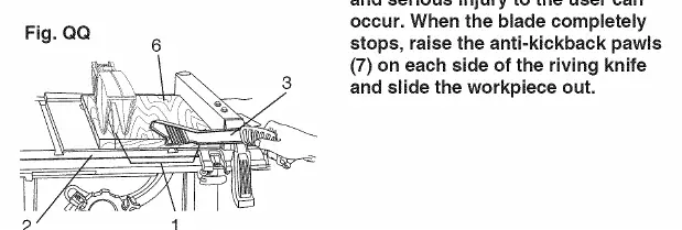 Ripping operation with push stick