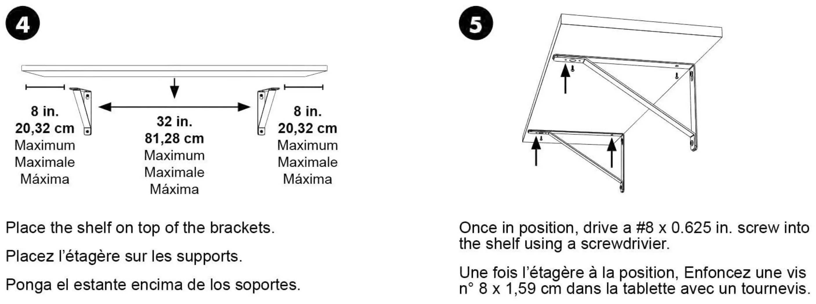 Placing and securing the shelf to the brackets.
