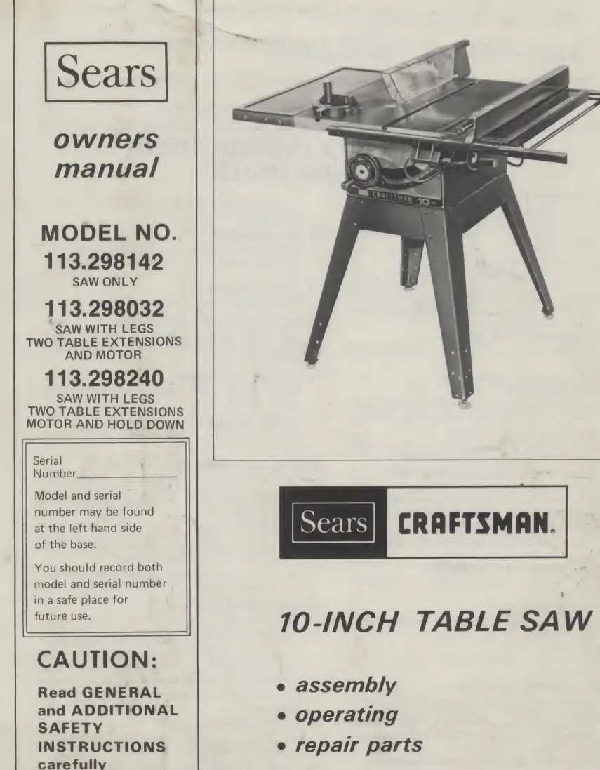Craftsman 10-Inch Table Saw models