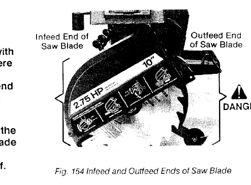 Infeed and Outfeed ends of the saw blade