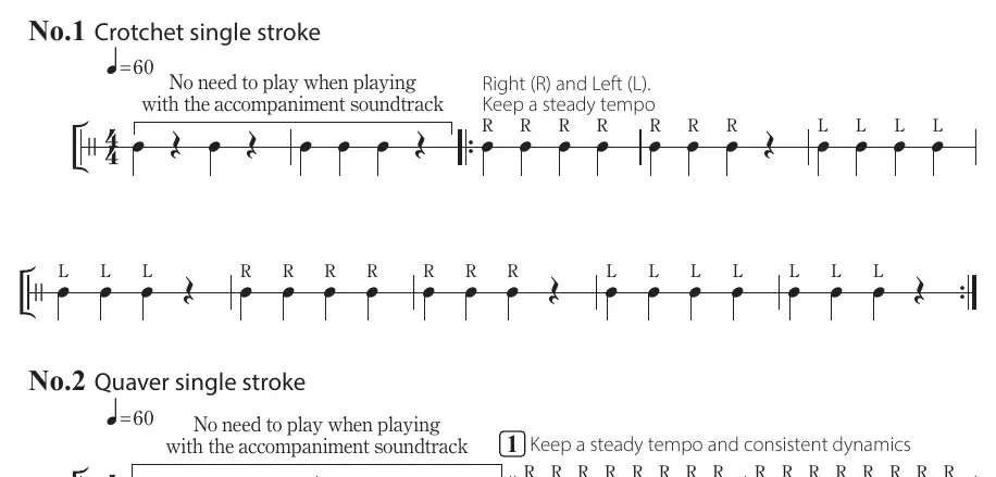 Example of percussion exercises for Snare Drum.