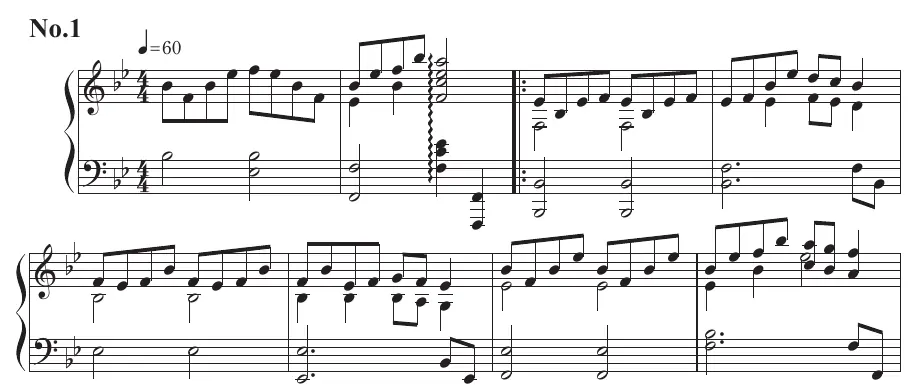Example of exercises for Piano.