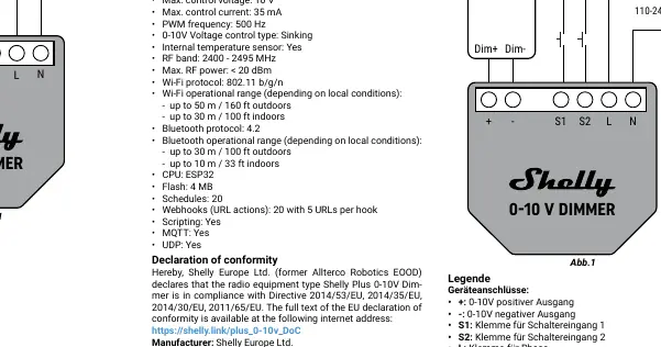 Wiring schematic for Shelly Plus 0-10V Dimmer