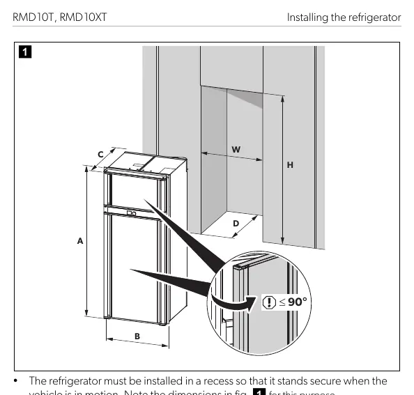 Recess dimensions for RMD10.5T and RMD10.5XT