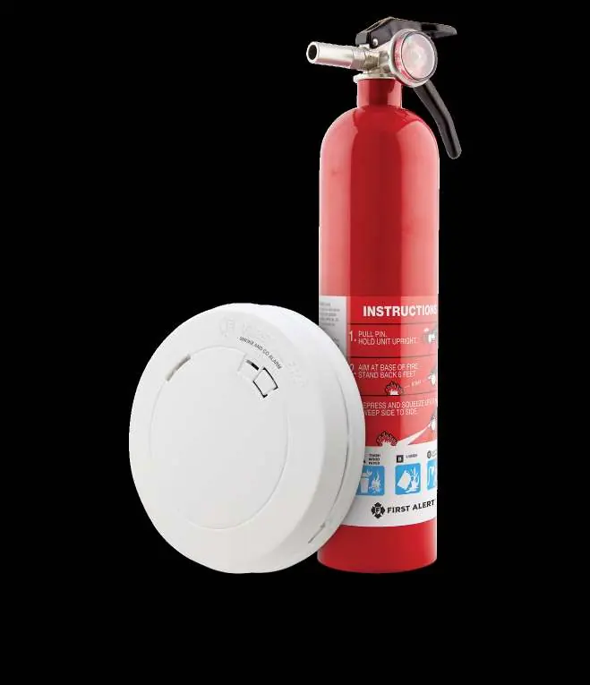 First Alert smoke and carbon monoxide alarm and fire extinguisher