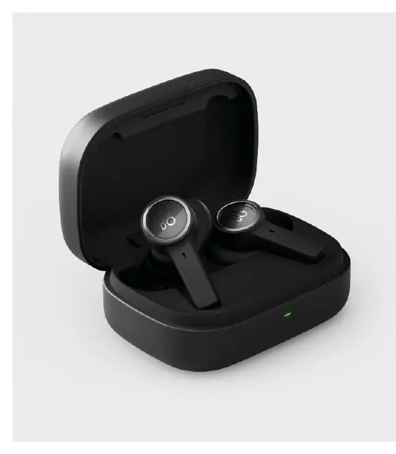 Beocom EX earbuds in their charging case