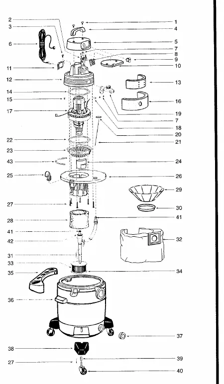 Exploded view diagram of the Shop-Vac QPV 10.5 vacuum cleaner