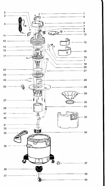 Exploded view diagram of the Shop-Vac Model QPV 10.5