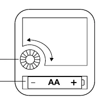 Clock movement diagram showing battery compartment and time set wheel.