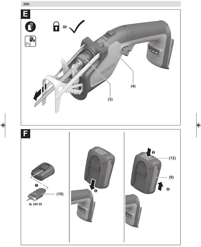Battery and blade installation