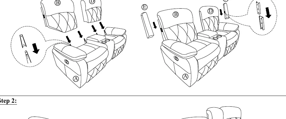 Step 1: Attaching backrests and wings to the seat body.