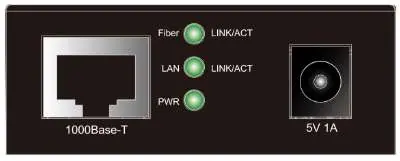 Front view of the media converter showing ports and LED indicators
