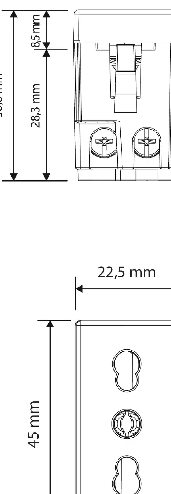 Dimensional diagram of the Simon K45 socket