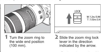 Using the zoom ring lock lever