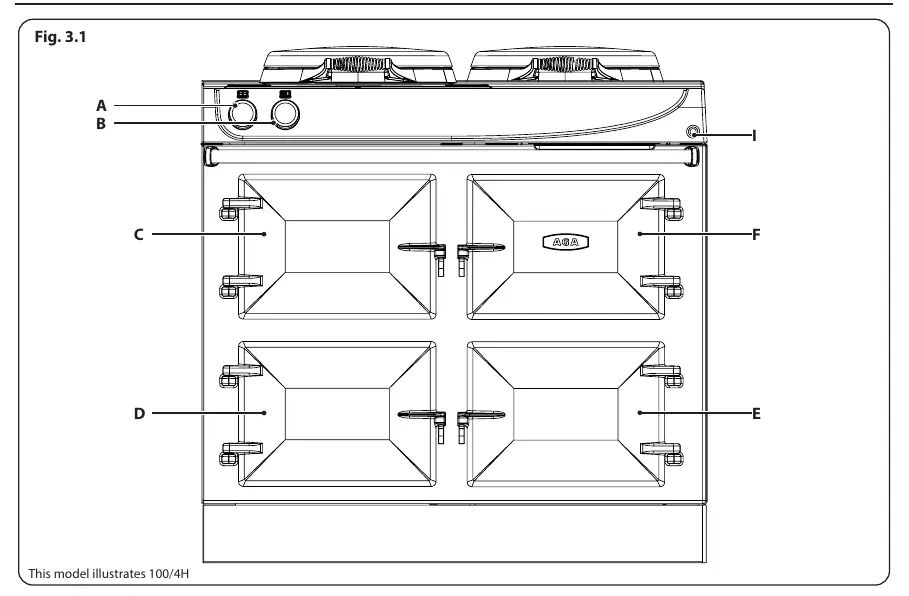 Cooker overview showing controls and zones
