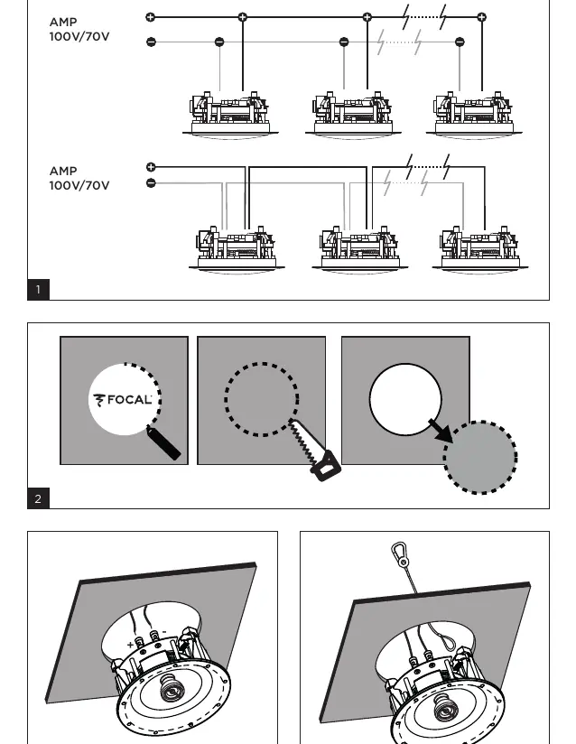 Wiring diagram for 100V/70V systems