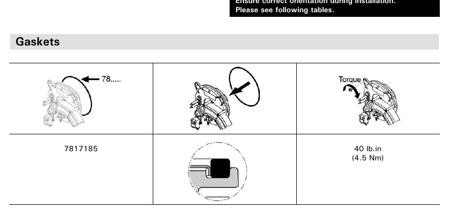 Installation diagram and torque specification for gasket 7817185.